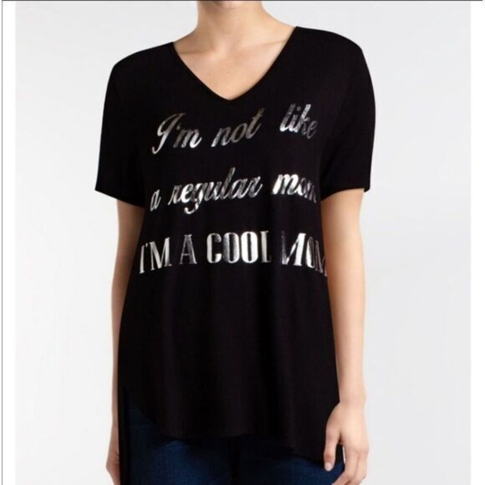 Signature Studio Women's‎ Cool Mom High Low Graphic Black Tshirt Large